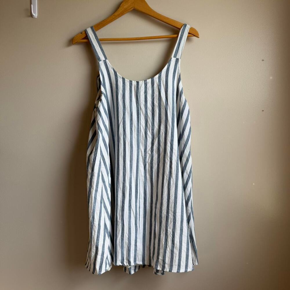 Entro Blue White Striped Cotton Mini Dress Adjustable Straps Summer Vacay Small